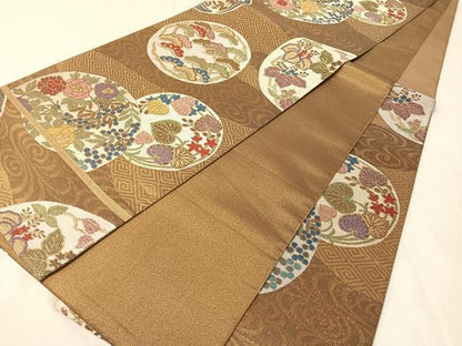平和屋着物●1854年創業　帯屋捨松　六通柄袋帯　流水花丸文　金糸　正絹　逸品　CABJ0543vp