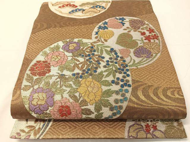 平和屋着物●1854年創業　帯屋捨松　六通柄袋帯　流水花丸文　金糸　正絹　逸品　CABJ0543vp