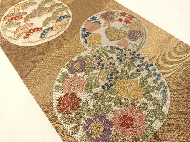 平和屋着物●1854年創業　帯屋捨松　六通柄袋帯　流水花丸文　金糸　正絹　逸品　CABJ0543vp