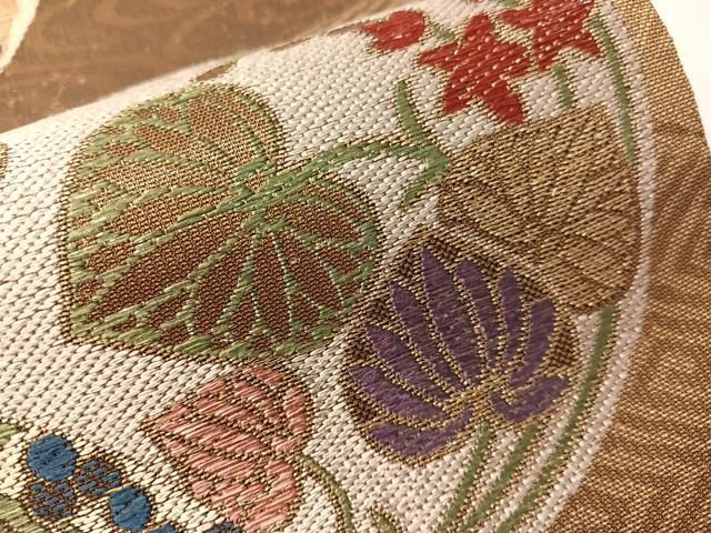 平和屋着物●1854年創業　帯屋捨松　六通柄袋帯　流水花丸文　金糸　正絹　逸品　CABJ0543vp