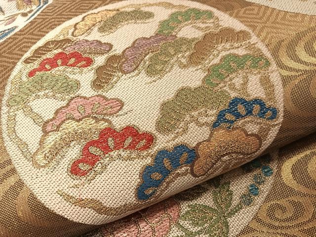 平和屋着物●1854年創業　帯屋捨松　六通柄袋帯　流水花丸文　金糸　正絹　逸品　CABJ0543vp