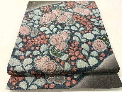 平和屋着物●太鼓柄袋帯　作家物　辻が花　絞り　銀通し地　正絹　逸品　CABJ0547vp