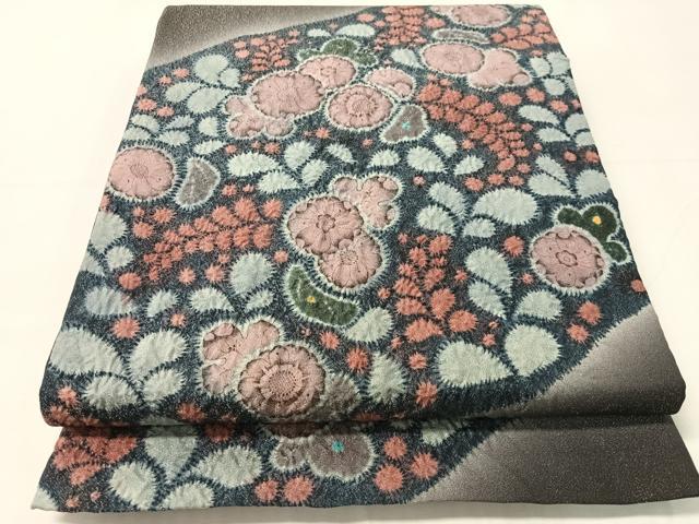 平和屋着物●太鼓柄袋帯　作家物　辻が花　絞り　銀通し地　正絹　逸品　CABJ0547vp