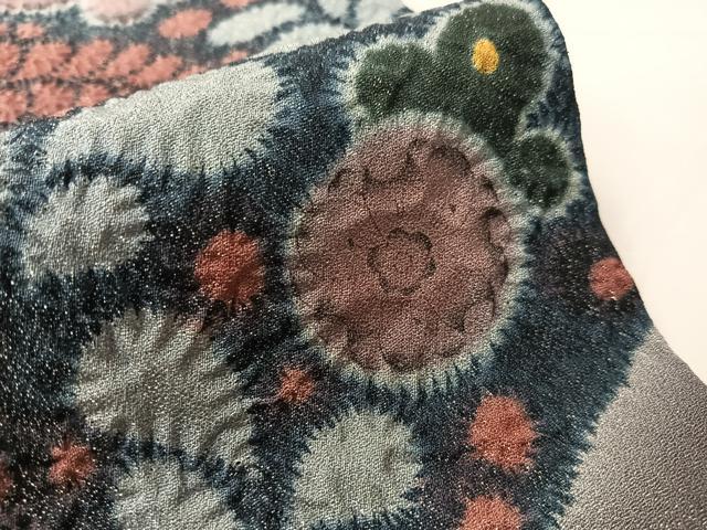 平和屋着物●太鼓柄袋帯　作家物　辻が花　絞り　銀通し地　正絹　逸品　CABJ0547vp