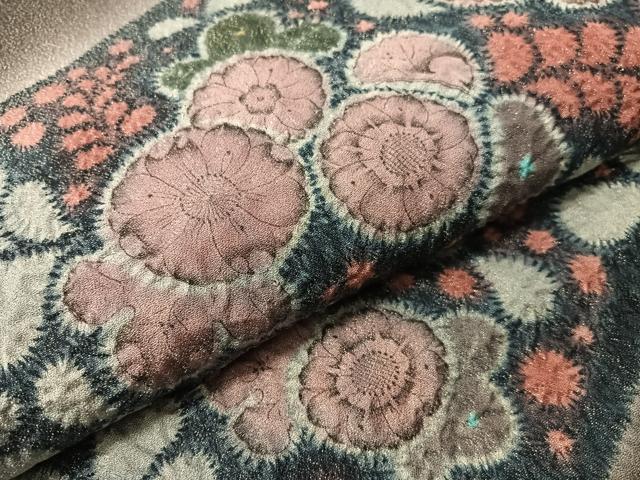 平和屋着物●太鼓柄袋帯　作家物　辻が花　絞り　銀通し地　正絹　逸品　CABJ0547vp