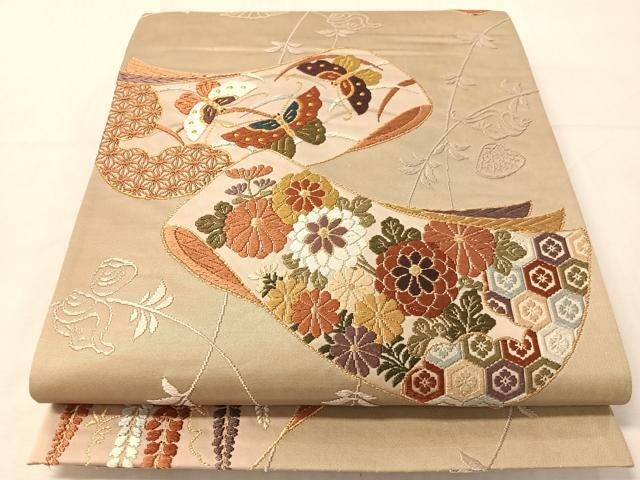 平和屋着物●六通柄袋帯　唐織　吉祥花蝶文　金糸　正絹　逸品　CABJ0548vp