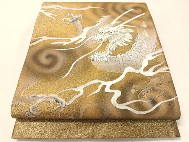 平和屋着物●琳派乃世界　灘昆年　太鼓柄袋帯　手描き　雲龍　金彩　正絹　逸品　CABJ0550vp