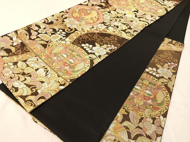 平和屋着物●六通柄袋帯　唐織　更紗花鳥丸文　金糸　正絹　逸品　未使用　CABJ0551vp