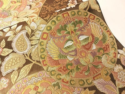 平和屋着物●六通柄袋帯　唐織　更紗花鳥丸文　金糸　正絹　逸品　未使用　CABJ0551vp