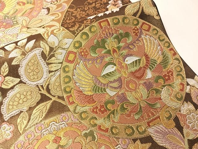 平和屋着物●六通柄袋帯　唐織　更紗花鳥丸文　金糸　正絹　逸品　未使用　CABJ0551vp