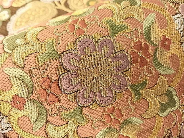 平和屋着物●六通柄袋帯　唐織　更紗花鳥丸文　金糸　正絹　逸品　未使用　CABJ0551vp