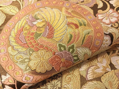 平和屋着物●六通柄袋帯　唐織　更紗花鳥丸文　金糸　正絹　逸品　未使用　CABJ0551vp
