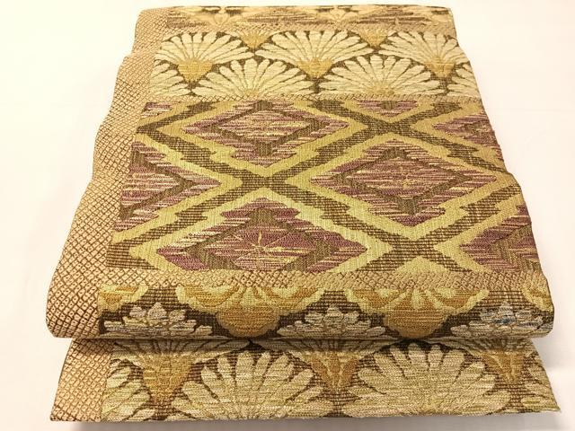 平和屋着物●六通柄袋帯　花菱横段文　金糸　正絹　逸品　CABJ0552vp