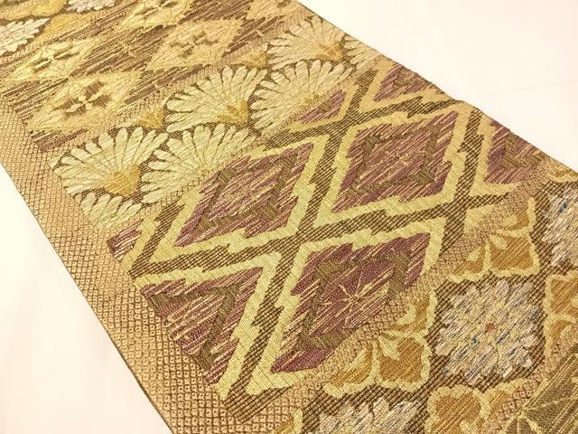 平和屋着物●六通柄袋帯　花菱横段文　金糸　正絹　逸品　CABJ0552vp