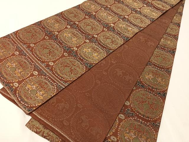 平和屋着物●龍村平蔵製　全通柄　本袋帯　円文白虎朱雀錦　正絹　逸品　CABJ0554vp