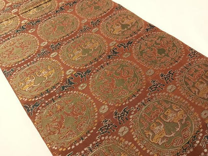 平和屋着物●龍村平蔵製　全通柄　本袋帯　円文白虎朱雀錦　正絹　逸品　CABJ0554vp
