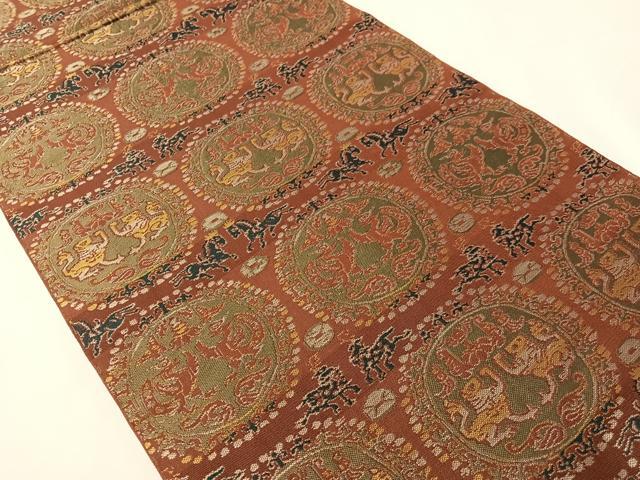 平和屋着物●龍村平蔵製　全通柄　本袋帯　円文白虎朱雀錦　正絹　逸品　CABJ0554vp