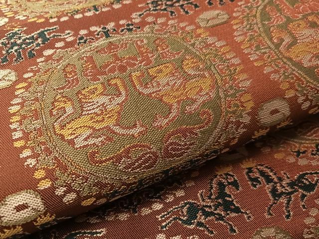 平和屋着物●龍村平蔵製　全通柄　本袋帯　円文白虎朱雀錦　正絹　逸品　CABJ0554vp