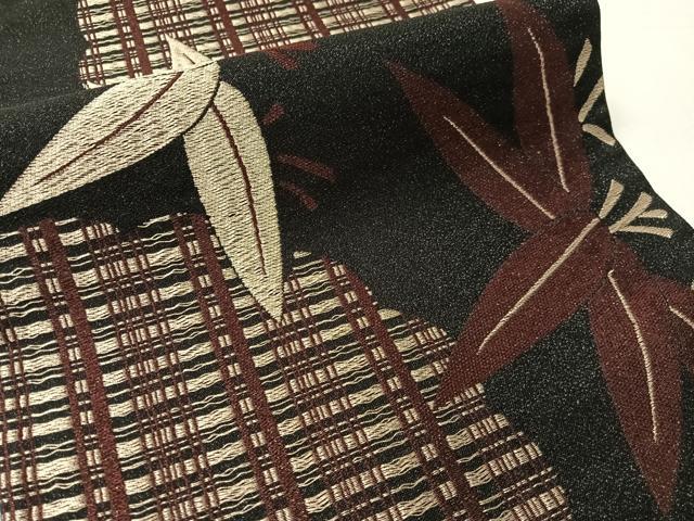 平和屋着物●六通柄袋帯　雪輪笹文　黒地　金糸　正絹　逸品　CABJ0557vp