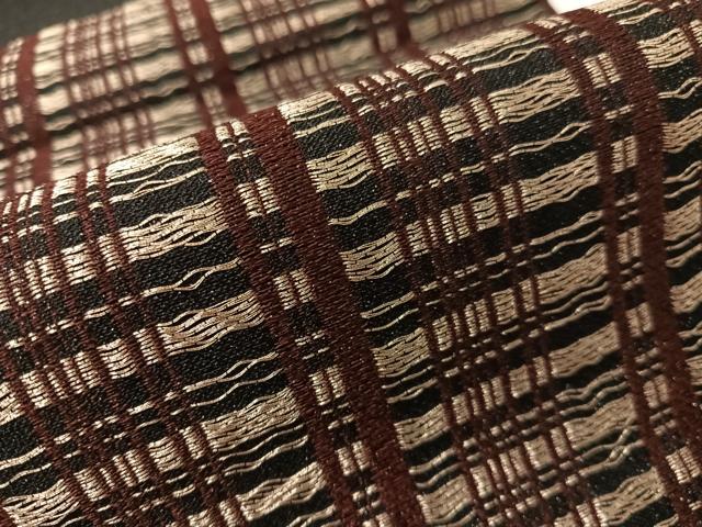 平和屋着物●六通柄袋帯　雪輪笹文　黒地　金糸　正絹　逸品　CABJ0557vp