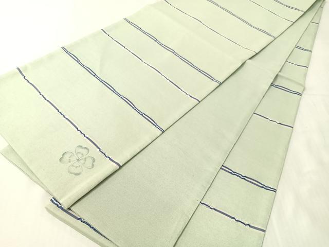 平和屋着物●BANKANわものや　全通柄京袋帯　紬地　めがね織　横段文　クローバー　正絹　逸品　CABJ0562vp