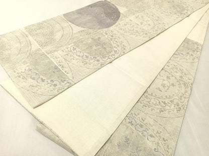 平和屋着物▽西陣 米田織物謹製 六通柄袋帯 スリーシーズン 春夏秋 紬地 花絵皿間道 銀糸 証紙付き 日本製 正絹 逸品 未使用 CABJ0563vp