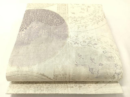 平和屋着物▽西陣 米田織物謹製 六通柄袋帯 スリーシーズン 春夏秋 紬地 花絵皿間道 銀糸 証紙付き 日本製 正絹 逸品 未使用 CABJ0563vp