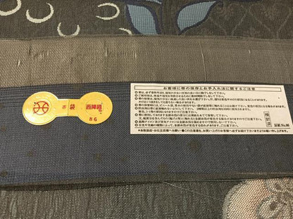 平和屋着物▽西陣 辻梅機業店謹製 両面 六通柄袋帯 スリーシーズン 春夏秋 櫛織 藍 草花文 銀糸 証紙付き 日本製 逸品 未使用 CABJ0564vp