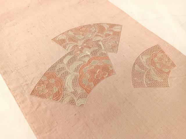 平和屋着物●中国三大刺繍　スワトウ刺繍　総刺繍　太鼓柄袋帯　紬地　地紙花文　正絹　逸品　CABJ0566vp