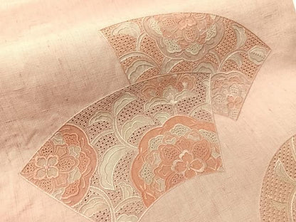 平和屋着物●中国三大刺繍　スワトウ刺繍　総刺繍　太鼓柄袋帯　紬地　地紙花文　正絹　逸品　CABJ0566vp