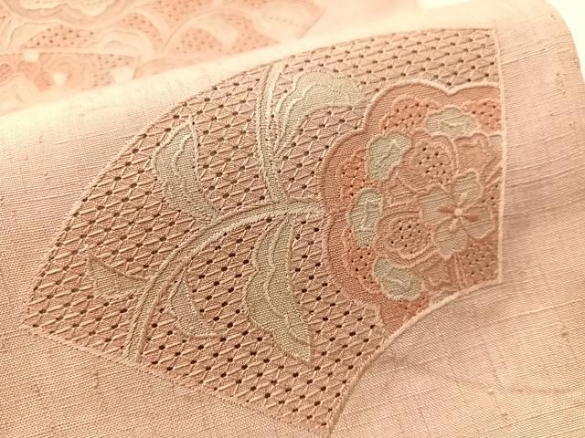 平和屋着物●中国三大刺繍　スワトウ刺繍　総刺繍　太鼓柄袋帯　紬地　地紙花文　正絹　逸品　CABJ0566vp