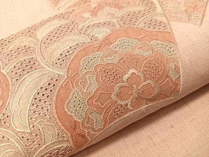 平和屋着物●中国三大刺繍　スワトウ刺繍　総刺繍　太鼓柄袋帯　紬地　地紙花文　正絹　逸品　CABJ0566vp