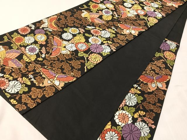 平和屋着物●六通柄袋帯　唐織　錦秋華園紋　黒地　金糸　正絹　逸品　CABJ0571vp