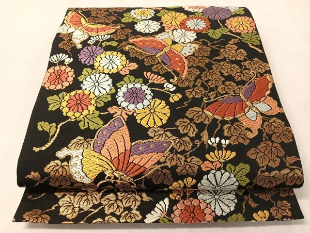 平和屋着物●六通柄袋帯　唐織　錦秋華園紋　黒地　金糸　正絹　逸品　CABJ0571vp