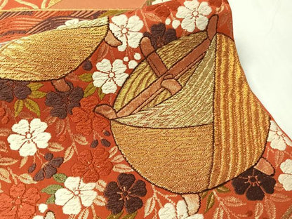 平和屋着物●西陣　河合美術織物謹製　六通柄袋帯　唐織　切嵌糸巻き花文　金糸　正絹　逸品　CABJ0572vp
