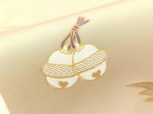 平和屋着物●塩瀬　九寸名古屋帯　刺繍　玩具文　金彩　正絹　逸品　CABJ0573vp