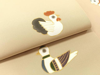平和屋着物●塩瀬　九寸名古屋帯　刺繍　玩具文　金彩　正絹　逸品　CABJ0573vp