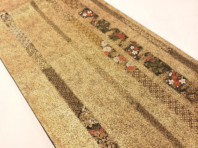 平和屋着物●西陣の名門　加納幸謹製　六通柄袋帯　唐織　花鳥間道　金糸　正絹　逸品　CABJ0576vp