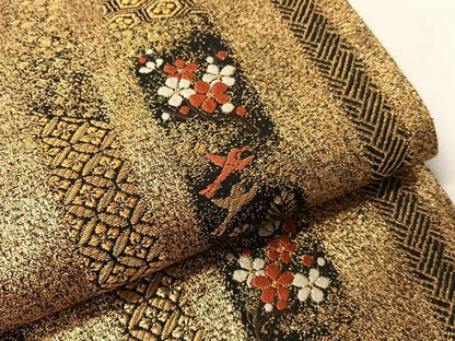 平和屋着物●西陣の名門　加納幸謹製　六通柄袋帯　唐織　花鳥間道　金糸　正絹　逸品　CABJ0576vp