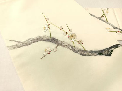 平和屋着物●中国三大刺繍　相良刺繍　総刺繍　塩瀬　九寸名古屋帯　作家物　枝梅文　金銀糸　正絹　逸品　CABJ0577vp