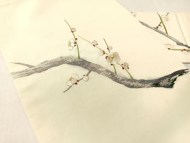 平和屋着物●中国三大刺繍　相良刺繍　総刺繍　塩瀬　九寸名古屋帯　作家物　枝梅文　金銀糸　正絹　逸品　CABJ0577vp