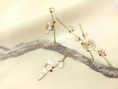 平和屋着物●中国三大刺繍　相良刺繍　総刺繍　塩瀬　九寸名古屋帯　作家物　枝梅文　金銀糸　正絹　逸品　CABJ0577vp