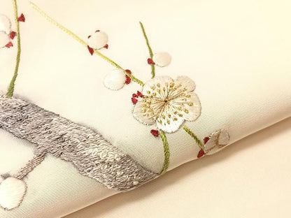 平和屋着物●中国三大刺繍　相良刺繍　総刺繍　塩瀬　九寸名古屋帯　作家物　枝梅文　金銀糸　正絹　逸品　CABJ0577vp