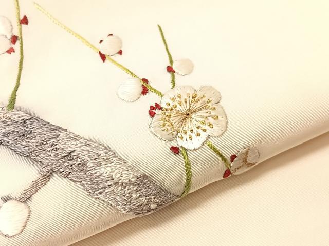 平和屋着物●中国三大刺繍　相良刺繍　総刺繍　塩瀬　九寸名古屋帯　作家物　枝梅文　金銀糸　正絹　逸品　CABJ0577vp