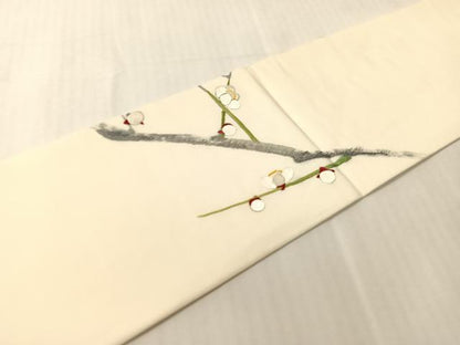 平和屋着物●中国三大刺繍　相良刺繍　総刺繍　塩瀬　九寸名古屋帯　作家物　枝梅文　金銀糸　正絹　逸品　CABJ0577vp