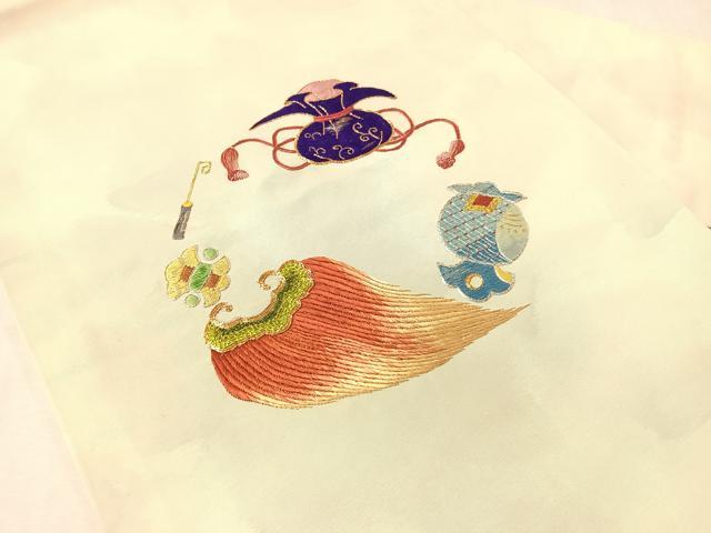 平和屋着物●総刺繍　駒刺繍　九寸名古屋帯　作家物　宝尽くし　金銀糸　正絹　逸品　CABJ0578vp