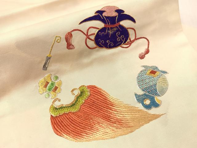 平和屋着物●総刺繍　駒刺繍　九寸名古屋帯　作家物　宝尽くし　金銀糸　正絹　逸品　CABJ0578vp