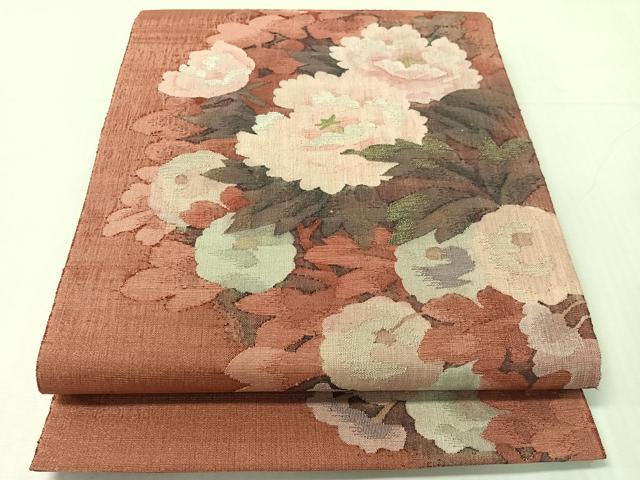 平和屋着物●手織綴れ　山鹿清華　太鼓柄袋帯　草花文　金糸　正絹　逸品　未使用　CABJ0580vp