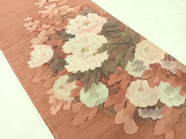 平和屋着物●手織綴れ　山鹿清華　太鼓柄袋帯　草花文　金糸　正絹　逸品　未使用　CABJ0580vp