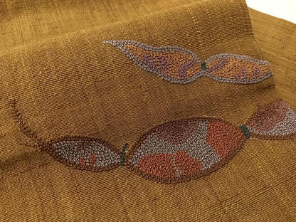 平和屋着物●中国三大刺繍　総相良刺繍　九寸名古屋帯　紬地　成り物　桑染色　正絹　逸品　CABJ0584vp